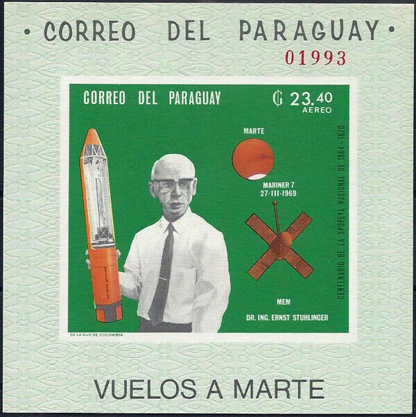 1969 Paraguay Mars Research, Stuhlinger, Rocket, Sheet Nr. 135 VFMNH, CAT 30$