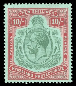 Nyasaland 1913 KGV 10s green & deep scarlet/green MLH. SG 96e.