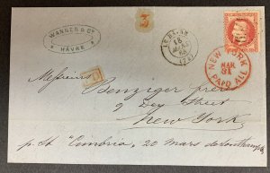 France, Scott#36 used on 1868 Trans-Atlantic Cover, Le Harve to New York City