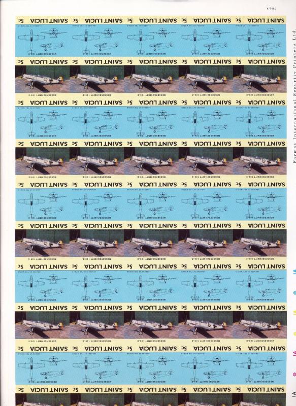 ST LUCIA Aviation Inverted Imperf Cinderella Sheets MNH x 4 (200 Stamps) (You941