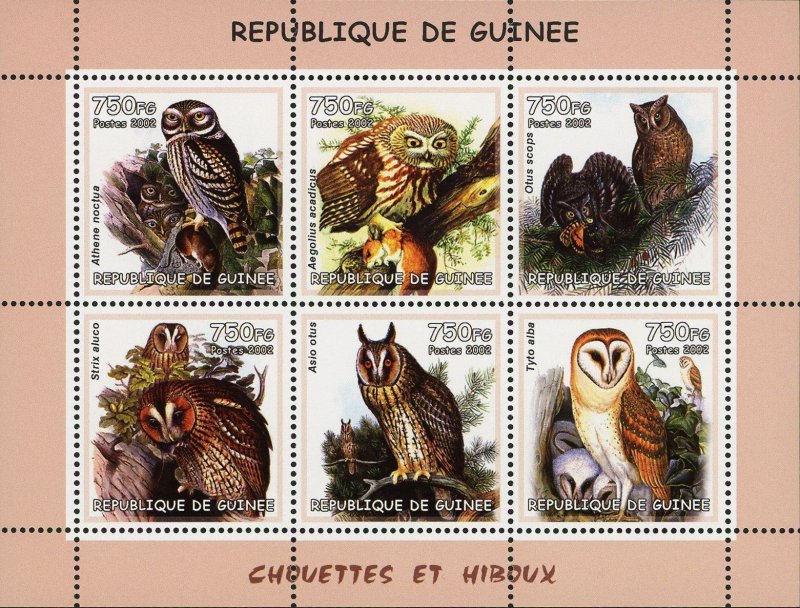 Owls Birds Branches Trees Souvenir Sheet of 6 Stamps Mint NH 