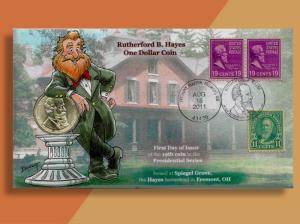 Rutherford B. Hayes Gets a One Dollar Coin! Cachetoons First Day of issue cover