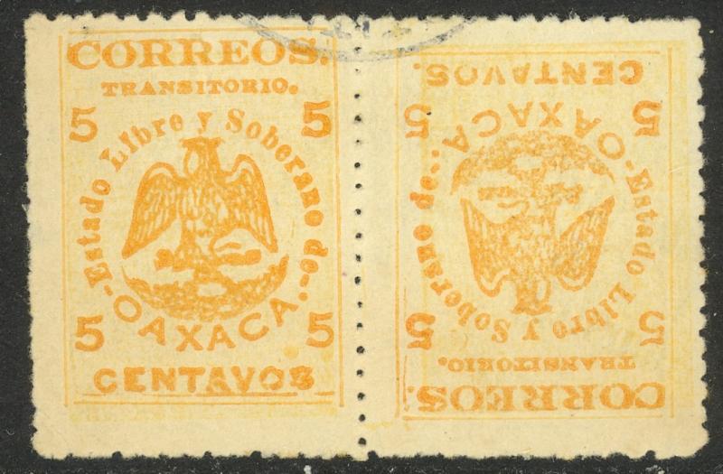 MEXICO OAXACA 1915 5c TETE BECHE PAIR Scott No. 417a VFU