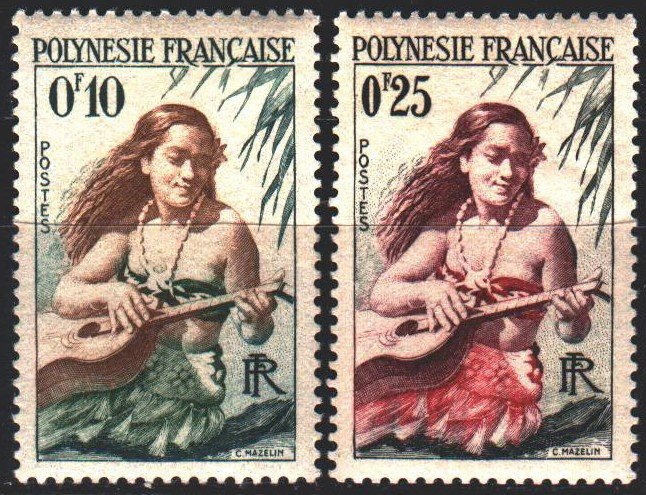 French polynesia. 1958. 1-2 from the series. Girl with a guitar. MNH.