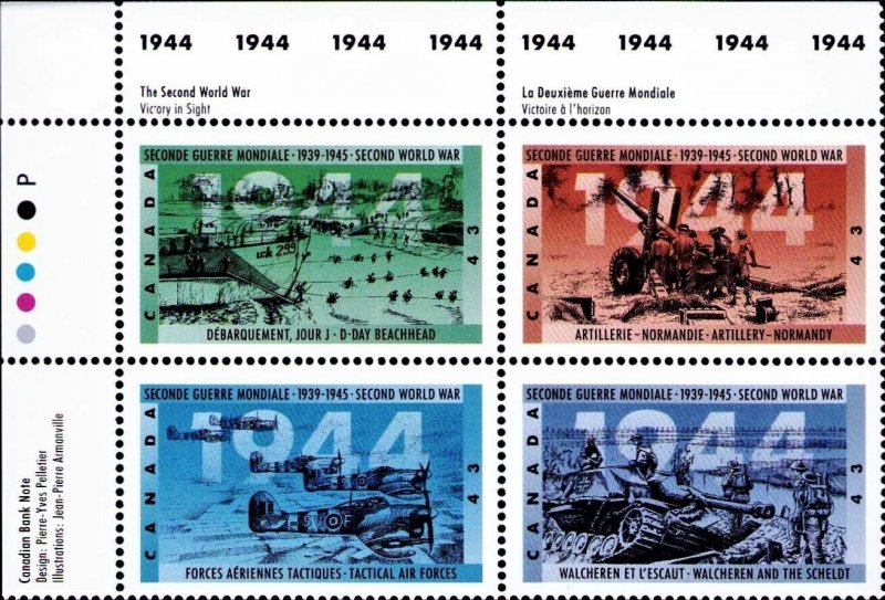 Canada, Postage Stamp, #1540a Block Mint NH, 1994 World War 2 WWII