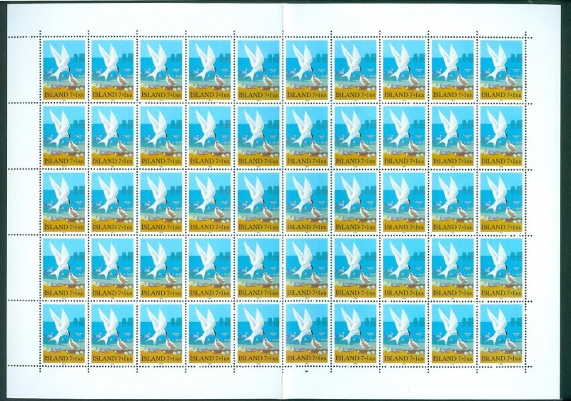 Iceland 1972. Full Sheet MNH. Folded. Birds. Artic Terns 7+1 Kr.. Sc# B23.