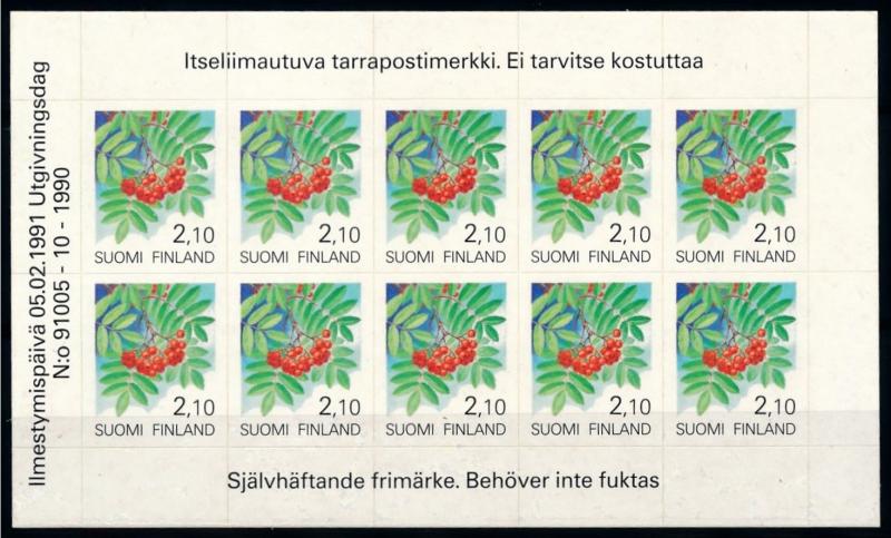 [69862] Finland 1991 Flora Plant Rowan Self Adh. Foil Sheet MNH