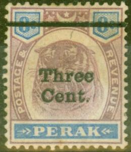 Perak 1900 3c on 8c Dull Purple & Ultramarine SG84a Surch Double Good Unused Sca