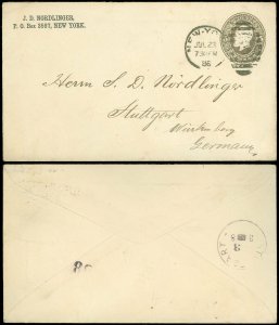 JUL 23 1886 NY Cds, TRANS-ATLANTIC FOREIGN DEST to Württemberg Germany, SC #U222