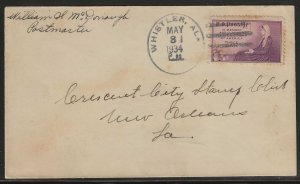 Just Fun Cover #737 on Whistler ALA.  MAY/8/1934 DPO Cachet. (A700)