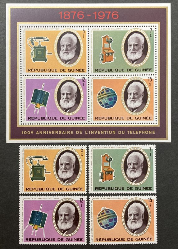 Guinea 1976 #719-22a, A.G. Bell-Telephone, MNH.