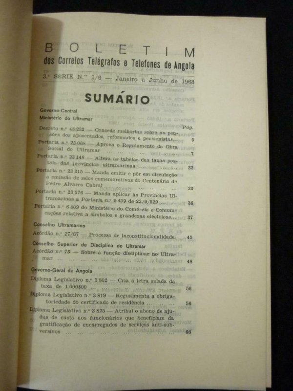 BOLETIM DOS CTT DE ANGOLA 3a SERIES No 1 a 6 JANEIRO A JUNHO 1968 