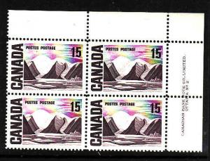 Canada-Sc#463-Unused 15c Bylot Island plate block #2 UR-DF Dex-OG NH-1967-