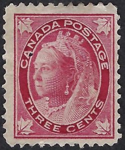 Canada #69 3¢ Queen Victoria (1898). Carmine. Fine centering. Used.