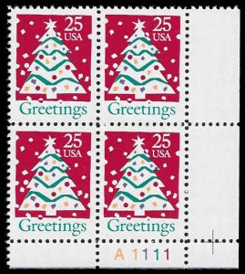 PCBstamps   US #2515 PB $1.00(4x25¢)Christmas Tree, perf 11, MNH, (PB-4)