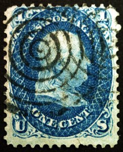 #63b 1c Dark Blue 1861 VF Used Sharp Deep  Rich Color Rare Stamp CV $800