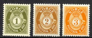 Norway Sc# 74-76 MNH 1910-1929 1o-3o Post Horn & Crown