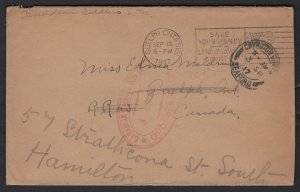 Flag 34-3 Guelph “Save your Money...” (SEP 13 1917) on incoming soldier l...