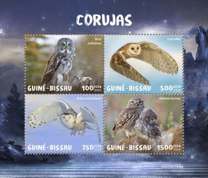 Guinea-Bissau Birds on Stamps 2020 MNH Owls Little Snowy Barn Owl 4v M/S