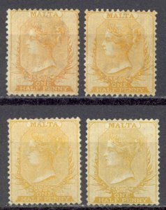 Malta Sc# 3 MH lot/4 1875 ½p yellow buff Queen Victoria