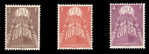 Luxembourg #329-331 Cat$49, 1957 United Europe, set of three, never hinged