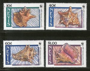 Nevis 1990 WWF Queen Conch Sea Shell Marine Life Animal Fauna Sc 591-4 MNH # 091