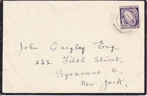 Ireland Sc 113 on 1952 Mourning Cover to New York