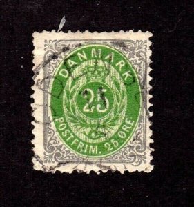 Denmark stamp #32, used, perf. 14,  CV $40.00