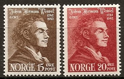 Norway  251-52 MNH 1942 Johan Herman Wassel, Author