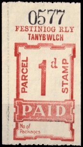 GB / Wales - FESTINIOG RAILWAY Parcel Stamp 1d (Tanybwlch) - Mint -c