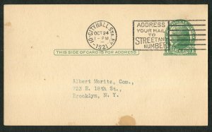 1921 NYC to Brooklyn Postal Card B'nai B'rith District Grand Lodge No 1 Moritz 1