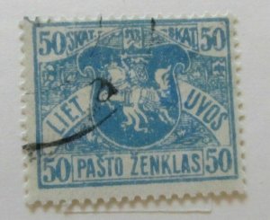 A11P4F10 Lithuania Lithuania 1919 Wmk Wavy Lines 50sk Used White Paper-