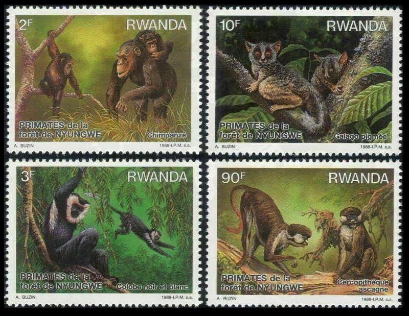 1988 Rwanda 1389-1392 Fauna - Monkeys 8,00 €