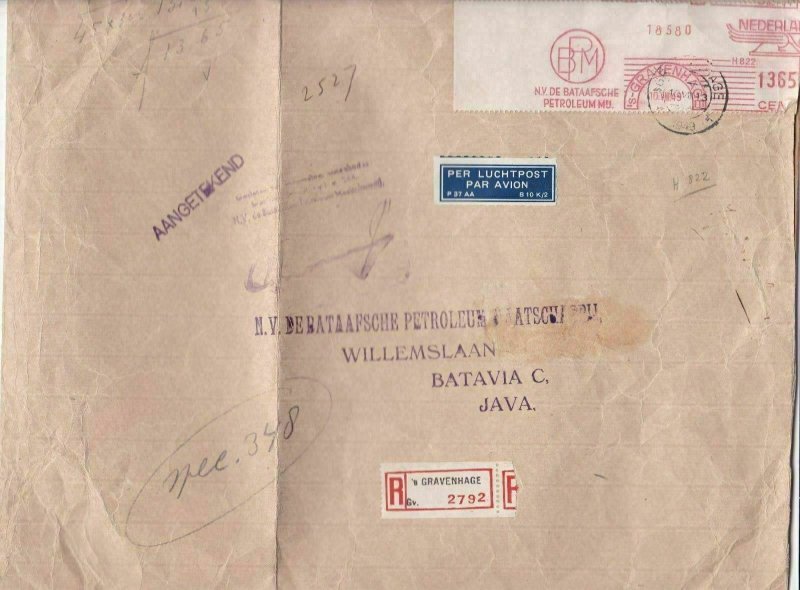 PETROLEUM  METER MAIL SLOGAN ADVERTISING  AIRMAIL COVER 1949 JAVA   REF 6507