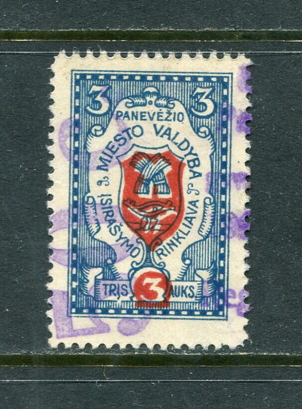 x409 - LITHUANIA Panevezis 1920s MUNICIPAL Revenue Stamp. Used