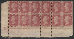 SG 43 Great Britain 1864-79. One penny red plate 140 lower left hand block of