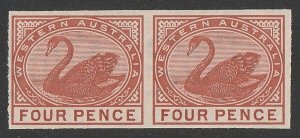 WESTERN AUSTRALIA 1885 Swan 4d IMPERF pair. MNH **. Rare only 1 sheet existed.