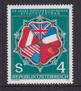 Austria   #1152  MNH 1980 State Treaty. Flags of Austria and Four Powers