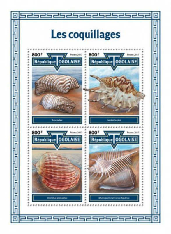 Togo - 2017 Shells on Stamps - 4 Stamp Sheet - TG17616a