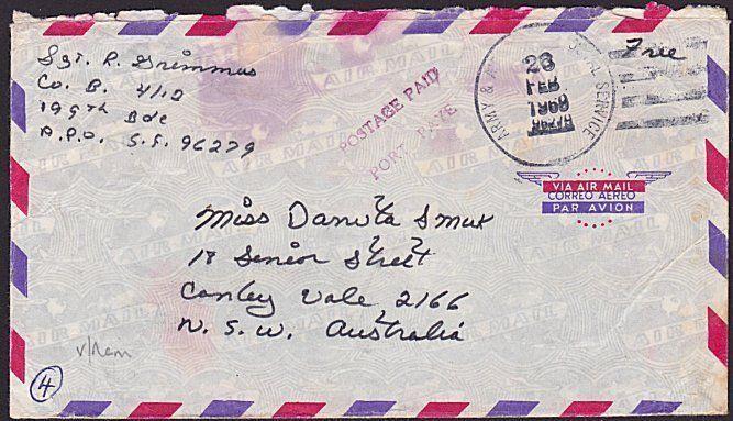 USA VIETNAM WAR 1969 military cover to Australia............................6370