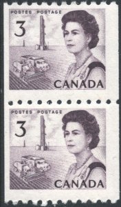 Canada SC#466 3¢ QE II, Oil Derrick, Combine Harvester Coil Pair (1967) MLH