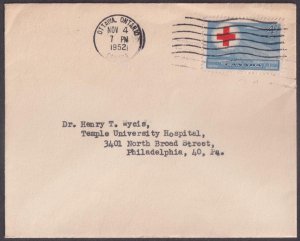CANADA - 1952 ENVELOPE TO USA WITH RED CROSS STAMP
