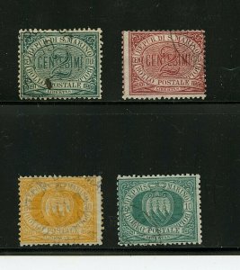 San Marino #1, 3, 4, 8 (SM279) numerals & Coat of Arms, Used, F-VF, CV$99.00