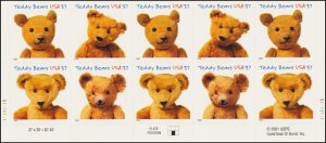 US 3653-3656 3656a Teddy Bears 37c plate block 10 L MNH 2002