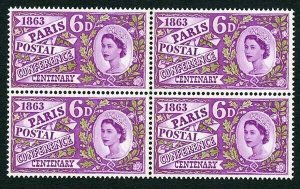 SG636p 1963 6d Paris with Three Phosphor Bands Block of 4 U/M