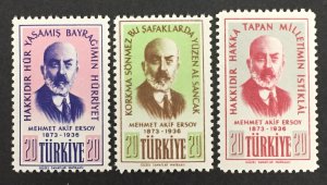 Turkey 1956 #1219-21, Mehmet Akifersoy, MNH.