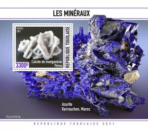 Togo - 2021 Minerals, Manganoan Calcite - Stamp Souvenir Sheet - TG210101b