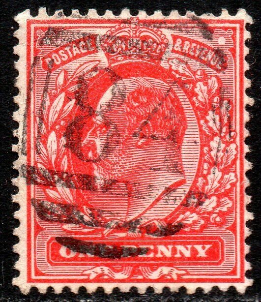 1902 Sg 220 M5/2 1d bright scarlet with 84 Canterbury Duplex Cancellation