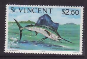 St. Vincent-Sc#423a- id8-unused NH $2.50 Sailfish-Marine Life-type II-1976-