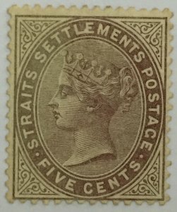 Malaya 1882 Straits Settlements QV 5c Purple-BrownCrownCC MNG SG#48 CV£120 M1913